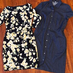 Lauren Ralph Lauren Black and Yellow Floral Dress and Ann Taylor denim dress